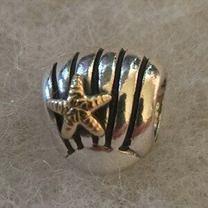 Pandora Two Toned Tropical Seashell w Starfish Bead Charm